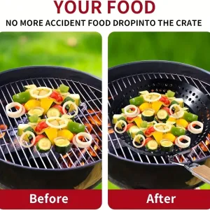 IPRee BBQ Grill Basket Round Perforated Grilling Pan with Folding Handle for Camping Picnic BBQ Folding Outdoor Barbecue and Baking