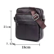 BULLCAPTAIN Genuine Leather Mens Crossbody Bag Compact Messenger Bag Portable Zipper Design Business Casual Fashion Shoulder Bag for Travel Work