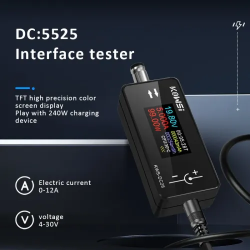 KWS-DC28 Current Voltage Tester 4-30V 12A Digital Ammeter 0.96-inch TFT Display High Precision Compatible with DC Devices