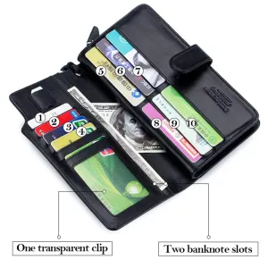 BULLCAPTAIN Men's Genuine Leather Wallet RFID Function Can Place 6.5'' Mobile Handbag High Quality Multi Card Long Wallet