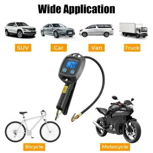 Digital Tire Pressure Gauge LCD Display 0-255Psi 600mm Hose Accurate Pressure Monitoring Inflation Deflation Multi-Unit Compatibility for Cars Motorcycles Bicycles Trucks