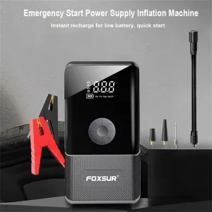 FOXSUR Intelligent Portable Car Jump Starter LED Light Multi Functional Emergency Starting Power Supply with Smart Clamps for Automobiles