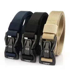 TUSHQuick Release Metal Buckle Tactical Belt Breathable Elastic Military Belts For Men Stretch Pant Waistband Hunting Belt