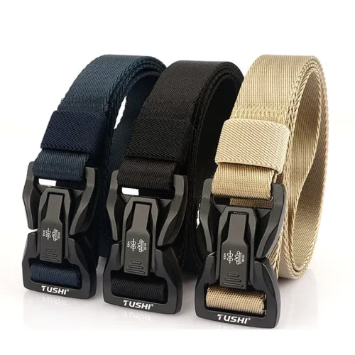TUSHQuick Release Metal Buckle Tactical Belt Breathable Elastic Military Belts For Men Stretch Pant Waistband Hunting Belt