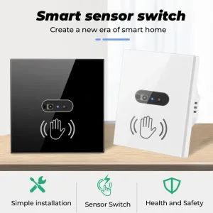 Wall-mounted Smart IR Light Switch Wave Infrared Sensor No Need Touch Tempered Glass Panel Switch Neutral Wire Needed