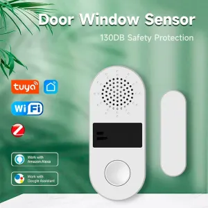 Tuya WiFi/Zigbee Door Window Sensor 130DB Sound Light Alarm Wireless Door Detector SmartLife APP Voice Control with Alexa Google Assistant