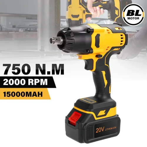 Cordless Impact Wrench 1/2 Inch Drive Brushless Motor 750Nm Torque 3-Speed Modes 2000 RPM 20V 15000mAh Battery LED Light Power Tool