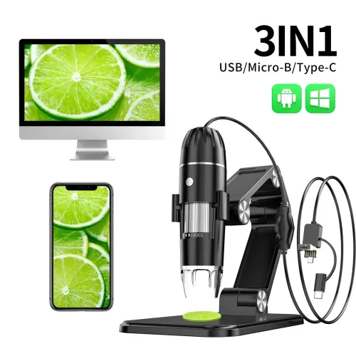 3-in-1 50X-1600X Portable Digital Microscope  HD USB 8 LED Microscope for Android PC