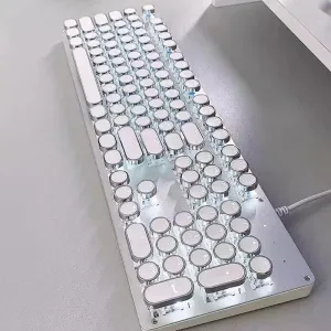 EWEADN TK100 Punk Typewriter Wired Mechanical Gaming Keyboard 104 Keys RGB Light Ergonomics USB E-sports Gamer Keyboards for PC Laptop Computer Plug and Play
