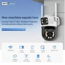 Guudgo 6MP HD Dual Lens Wireless Security Camera 360 Color Night Vision Human Motion Detect Two Way Audio Waterproof Design Surveillance CCTV Cameras