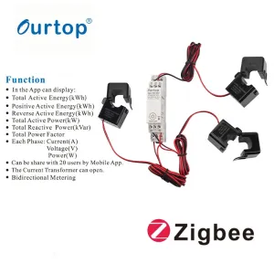 Smart Zigbe Three-Phase Energy Meter 100-240V Mobile App Remote Control Household Multifunctional Rail Energy Meter ATMS100133Z