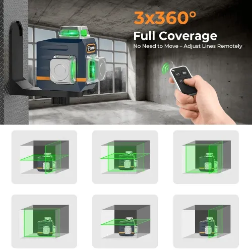 CIGMAN CM-701T 3x360 Laser Level 100ft Green Beam Self-Leveling Remote Control Rechargeable Battery with 1.5m Tripod IP54 Rating