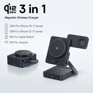 Baseus PicoGo AF21 3-in-1 Qi2.2Magnetic Wireless Charger Stand 25W Fast Wireless Charging Mount Bracket for Smart Phones for iPhone 17 17Pro 16 Pro Max 15 14 13 for Huawei Mate XTs for Xiaomi 17pro for OPPO for Airpods for Apple Watch