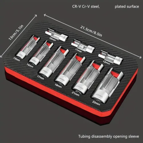 Chrome Vanadium Steel Oxygen Sensor Wrench Set 9PCS Fuel Injection Repair Tool Hexagonal Socket 10mm to 22mm ABS Master Cylinder 1/4 3/8 1/2 Drive Sockets