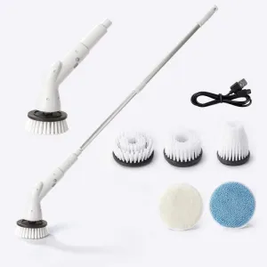 Electric Cleaning Brush Cordless 5W Motor Extendable Handle 5 or 6 Brush Heads ABS for Bathroom Kitchen Tile Floor Cleaning