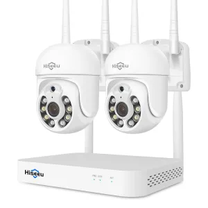 Hiseeu WK-2HD205 2 Cameras 5MP WiFi CCTV PTZ Camera Security System Kit 10CH NVR Recorder AI Motion Tracking IP Camera Set Video Surveillance System EU Plug