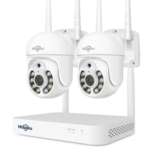 Hiseeu WK-2HD205 2 Cameras 5MP WiFi CCTV PTZ Camera Security System Kit 10CH NVR Recorder AI Motion Tracking IP Camera Set Video Surveillance System EU Plug