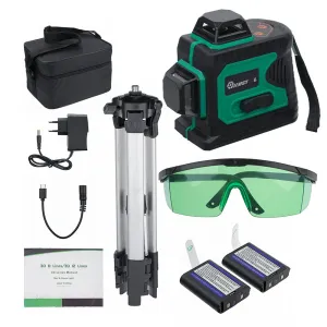 MUSTOOL 3D Green Auto Laser Level 12 Lines 360 Horizontal & Vertical Cross Build Tool Measuring Tools with 2 Batteries