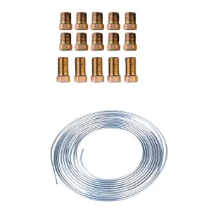 25Ft Coil Roll of 3/16"OD Steel Zinc Brake Line Fuel Tubing Kit with 15 Fittings Replacement Accessories