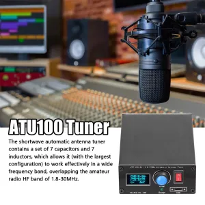 ATU-100-0A 1.8-55MHz Mini Automatic Antenna Tuner 0.91inch OLED Display Aluminum Alloy Outcase with1600MAh Battery