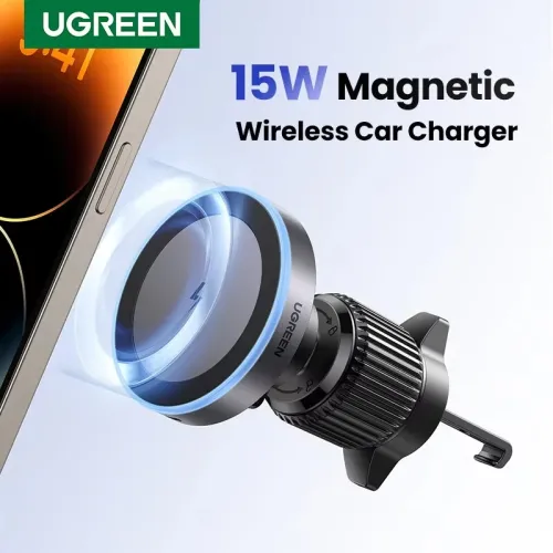 UGREEN Magnetic Car Phone Holder Wireless Charger Stand for Magsafe Car Charger LED Light for iPhone 16 15 14 Pro Max Charging