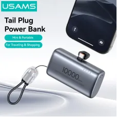 USAMS CD252 PB82 Tail Plug Capsule Power Bank 20W 38.5Wh 10000mAh Type-C Plug-in External Battery Power Supply with 1 Input & 2 Output Fast Charging for iPhone 17 17 Pro 16 15 Pro Max for Huawei Pura 80 Ultra for XIAOMI Built-in Detachable Lanyard Cab