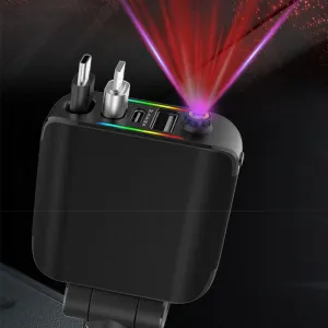 4-in-1 120W Roof Starlight Car Charger Adapter USB-A+USB-C+Type-C Retractable Cable+iP Converter Fast Charging CigaretteLighter USB Power Adapter for iPhone 16 16 Pro 15 14 13 Pro Max for HUAWEI Pura 80 Ultra for XIAOMI for SAMSUNG for OPPO