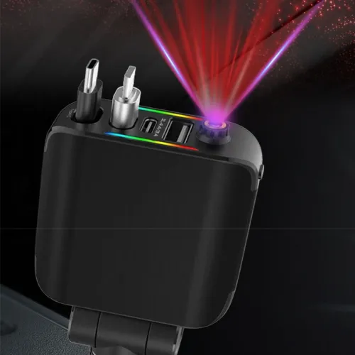 4-in-1 120W Roof Starlight Car Charger Adapter USB-A+USB-C+Type-C Retractable Cable+iP Converter Fast Charging CigaretteLighter USB Power Adapter for iPhone 16 16 Pro 15 14 13 Pro Max for HUAWEI Pura 80 Ultra for XIAOMI for SAMSUNG for OPPO