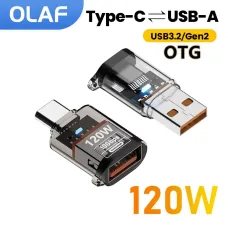 120W Fast Charging USB 3.2 to Type-C Adapter OTG 10GB High Speed Data Audio Transfer for PC Tablet Xiaomi Huawei USB C Converter
