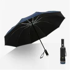 AGSIVO LED Light Travel Automatic Folding Reverse Umbrella 10 Ribs Reinforced Windproof UPF 50+ UV Protection Auto Open Close For Men and Women