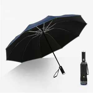 AGSIVO LED Light Travel Automatic Folding Reverse Umbrella 10 Ribs Reinforced Windproof UPF 50+ UV Protection Auto Open Close For Men and Women