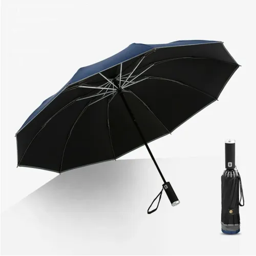 AGSIVO LED Light Travel Automatic Folding Reverse Umbrella 10 Ribs Reinforced Windproof UPF 50+ UV Protection Auto Open Close For Men and Women
