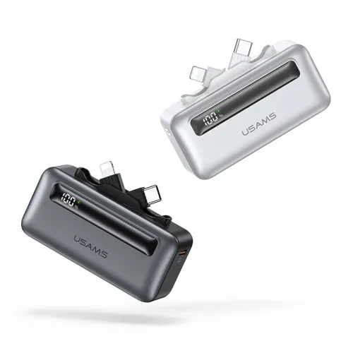 USAMS CD233 20W 4500mAh Dual-Port Plug-in Power Bank Digital Display External Battery Power Supply with 2 Inputs & 2 Outputs Support PD QC AFC FCP SCP Fast Charging for iPhone 16 Pro 15 14 Plus 13 12 Pro Max for Huawei Mate XT for Xiaomi 15pro for Sam