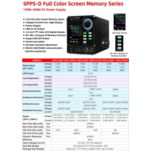 KUAIQU SPPS-D Series DC Power Supply 0-300V 1A 3A 5A 10A 150W-360W RS232+USB  communication interface ,4 Groups of Memory Function High Precision Voltage/Current Four-digit Display