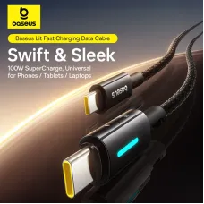 Baseus Vivid Speed PD100W USB-C to USB-C Cable Fast Charging Data Transmission Thickened Copper Core Line 1M/2M Long for iPhone 16 Pro 15 Pro Max for Huawei Mate XT for Xiaomi 15pro for Samsung Galaxy Z Flip6