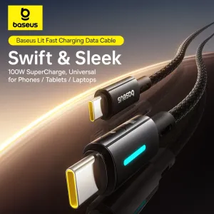 Baseus Vivid Speed PD100W USB-C to USB-C Cable Fast Charging Data Transmission Thickened Copper Core Line 1M/2M Long for iPhone 16 Pro 15 Pro Max for Huawei Mate XT for Xiaomi 15pro for Samsung Galaxy Z Flip6