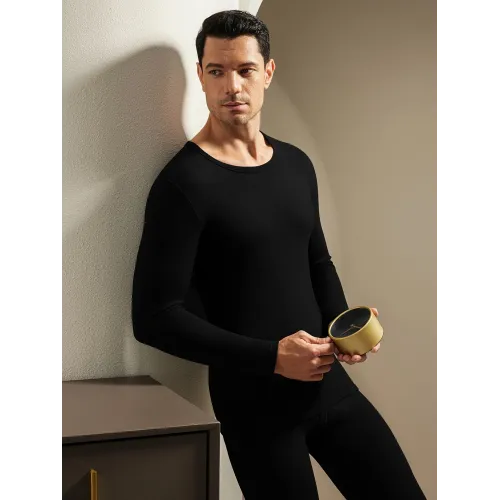 TENGOO 2Pcs Men Winter Thermal Wear, Thermal Underwear Set, Thermal Base Layer Set, Warmth Slim Body and High Elasticity Comfortable and Breathable Long Sleeve Crew Neck Bottom Shirts Tops & Pants Men's Thermal Clothing
