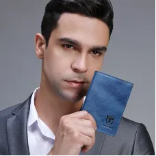 BULLCAPTAIN Men's Genuine Leather RFID Wallet Handmade Cowhide Thin Design Large Capacity Short Coin Purse Clip Business Casual Card Bag Gift