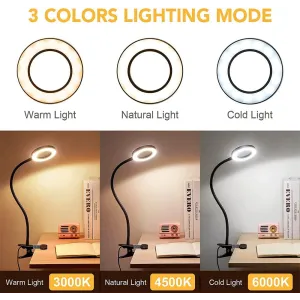 5X LED Magnifying Lamp Clip-On with USB Magnifier Adjustable Brightness and Color Temperature for Reading Beauty Crafts