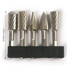 Steel Rotary File Head Carbide Grinding Bits Set 5pcs 1/4 Inch Shank 13mm  for Wood Metal Stone Resin Craft and Polishing