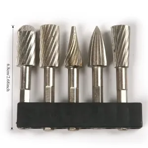 Steel Rotary File Head Carbide Grinding Bits Set 5pcs 1/4 Inch Shank 13mm  for Wood Metal Stone Resin Craft and Polishing