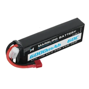 MARSLIPO 7.4V 6000mAh 60C 2S Lipo Battery T Plug with XT60 Adapter for RC Model