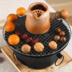 IPRee 1Set 23cm Cast Iron Round Charcoal Stove Outdoor Cooking & Heating for Camping, Picnics, Backyard BBQ, Camping Stove Portable, Picnic Essentials