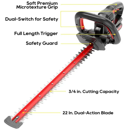 [USA Direct] ECOMAX ELG06 18V 22-Inch Cordless Hedge Trimmer Ideal for Pruning Branches in Your Backyard, Garden Hedge Trimmer with 2.0AH Battery & Charger