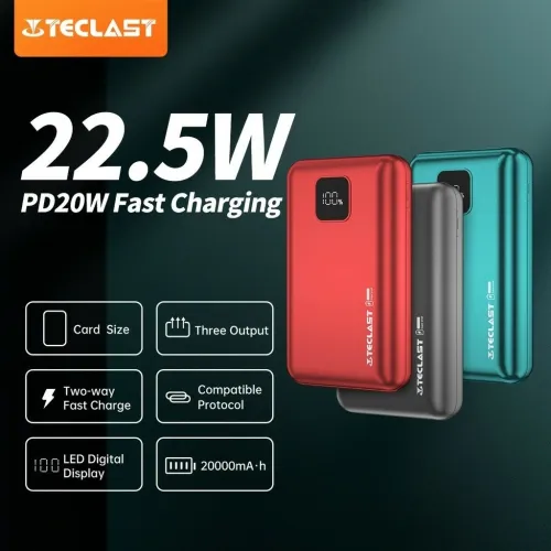 TECLAST X20 Pro 22.5W 20000mAh Digital Display Power Bank External Battery Power Supply with 1 Input & 3 Outputs Support QC PD SCP FCP AFC PE Fast Charging for iPhone 15 14 13 for Samsung Galaxy S24 for Xiaomi Civi 4Pro for Huawei Pura70 Ultra