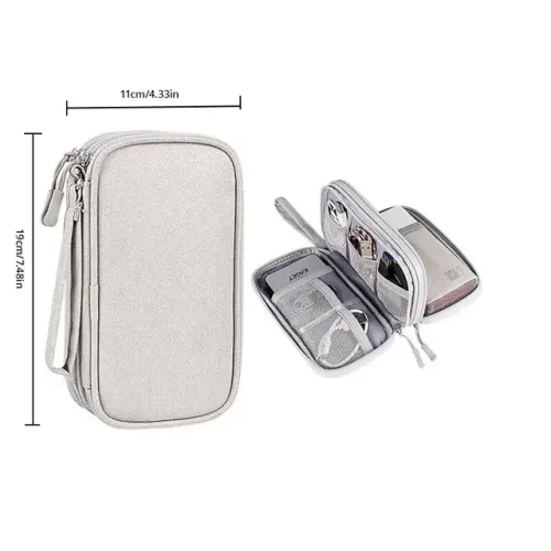 Travel Portable Digital Product Storage Bag USB Data Cable Organizer Earphone Charging Box Bag Double Layer Handheld Data Cable Storage Bag