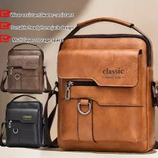 Men's Fashion PU Leather Shoulder Bag, Large Capacity Retro Business Crossbody Bag For Men Handbag Messenger Bag Waist Bag Office Use Bag Casual Day Bag, Multi-pocket Large Capacity, Waterproof and Wear-resistant