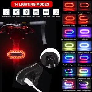 BIKIGHColorful RGB USB Rechargeable LEBike Taillight 14 Light Modes Waterproof Safety Rear Light for Night Riding Cycling Equipmen