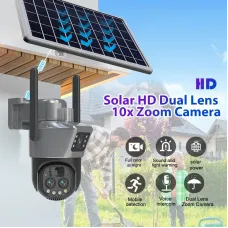 Guudgo 10x Zoom Solar Dual Lens Outdoor Security Camera PTZ Full Color Night Vision Two Way Intercom Human Detection Real Time Alerts CCTV Surveillance Camera