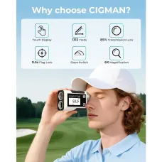 CIGMAN Golf Rangefinder 1312 Yards Slope Compensation 2.4 Inch Touchscreen 6X Magnification Flag Lock Vibration Rechargeable USB-C Golf Accessories IP54 Water Resistant